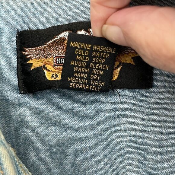 Harley-Davidson Motor Co Vintage Snap Front Denim Shirt Logo on Pocket XL L** - Picture 7 of 9